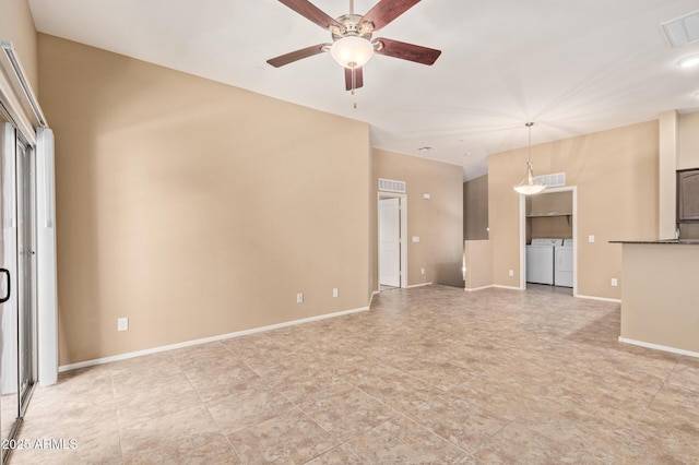 2725 E Mine Creek Rd Unit 2146, Phoenix, AZ 85024 - unfurnished living room with independent washer and dryer, a ceiling fan, and light tile patterned floors