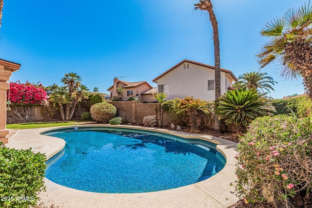 view of pool with a patio area, a fenced backyard, and a fenced in pool