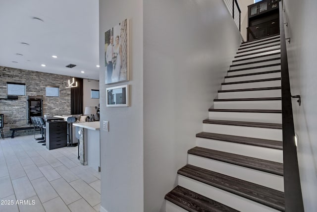 226 E Markwood Dr, Chandler, AZ 85286 - staircase featuring tile patterned flooring, a chandelier, and recessed lighting