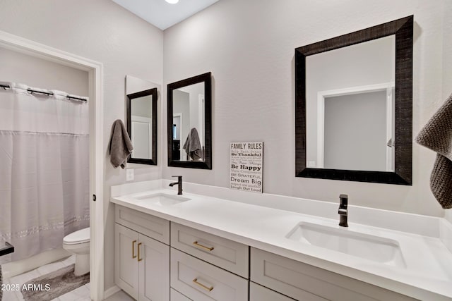226 E Markwood Dr, Chandler, AZ 85286 - full bath featuring toilet, double vanity, and a shower with curtain