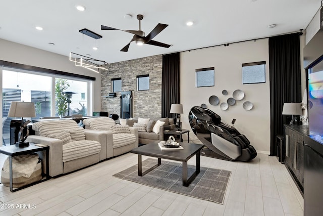 226 E Markwood Dr, Chandler, AZ 85286 - living area with a ceiling fan, light wood-style flooring, and recessed lighting