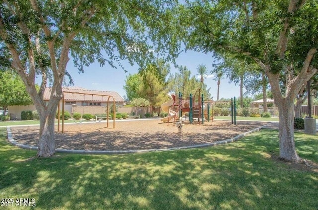 view of playground featuring a yard