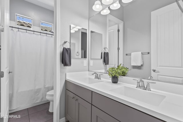 4302 E Cynthia St, Gilbert, AZ 85295 - bathroom with double vanity, tile patterned floors, and shower / tub combo with curtain