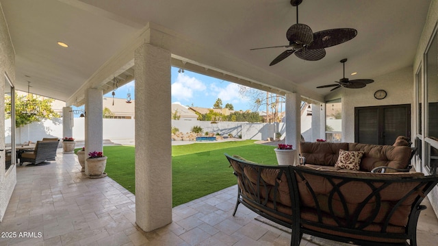 view of patio / terrace featuring outdoor lounge area and ceiling fan