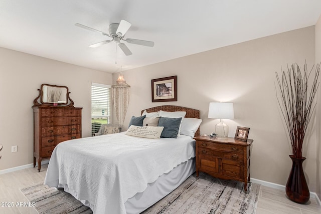 bedroom featuring ceiling fan and light hardwood / wood-style flooring