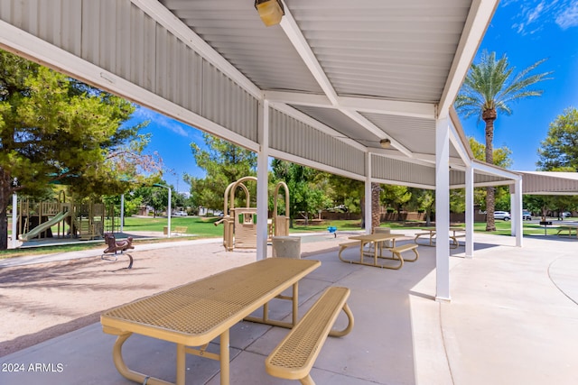 view of patio / terrace featuring a playground