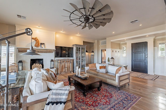 living room with hardwood / wood-style floors