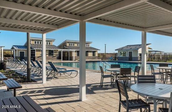 view of swimming pool featuring a patio area