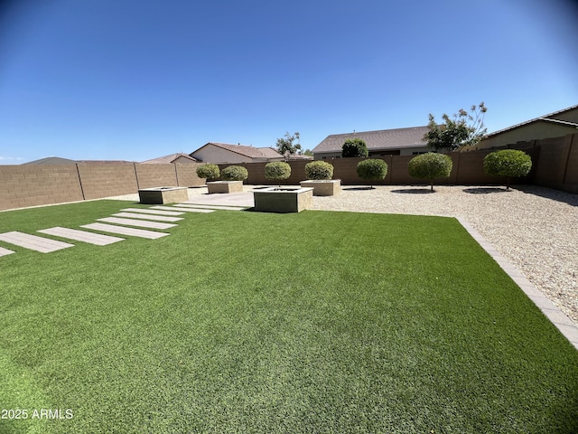 view of yard featuring a patio and a fenced backyard