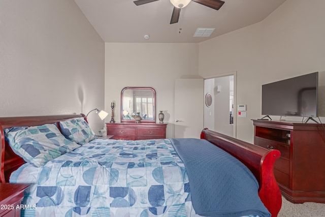 6610 E University Dr Unit 2, Mesa, AZ 85205 - carpeted bedroom featuring ceiling fan and lofted ceiling