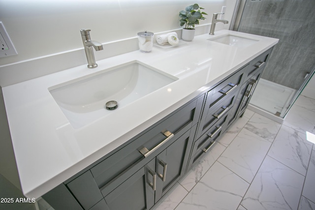 6608 E Ranch Rd, Cave Creek, AZ 85331 - bathroom with marble look tile flooring and double vanity