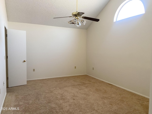 1249 E Commerce Ave, Gilbert, AZ 85234 - carpeted empty room featuring ceiling fan, lofted ceiling, and a textured ceiling