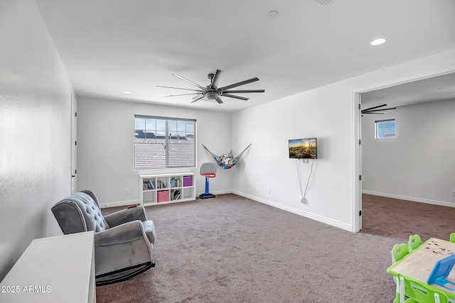 32083 N 126th Ave, Peoria, AZ 85383 - sitting room with carpet flooring, ceiling fan, recessed lighting, and healthy amount of natural light