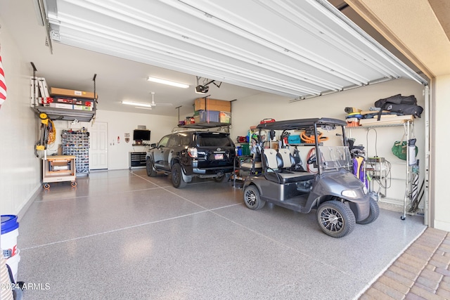 garage with a garage door opener