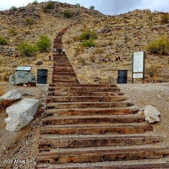 stairs featuring a mountain view