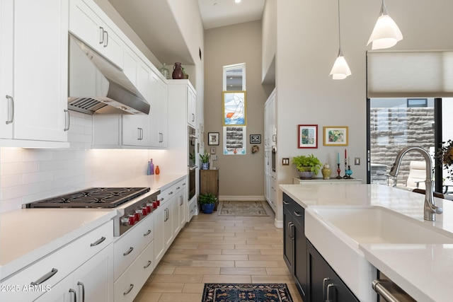 14507 N Valencia Dr, Fountain Hills, AZ 85268 - kitchen with a sink, under cabinet range hood, white cabinets, and decorative backsplash