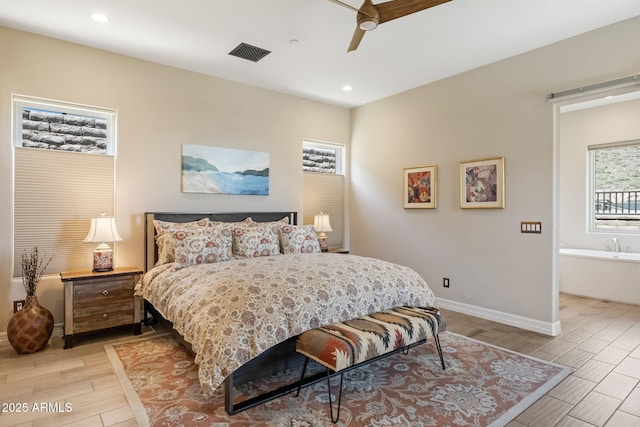 14507 N Valencia Dr, Fountain Hills, AZ 85268 - bedroom with light wood finished floors, baseboards, recessed lighting, and ceiling fan