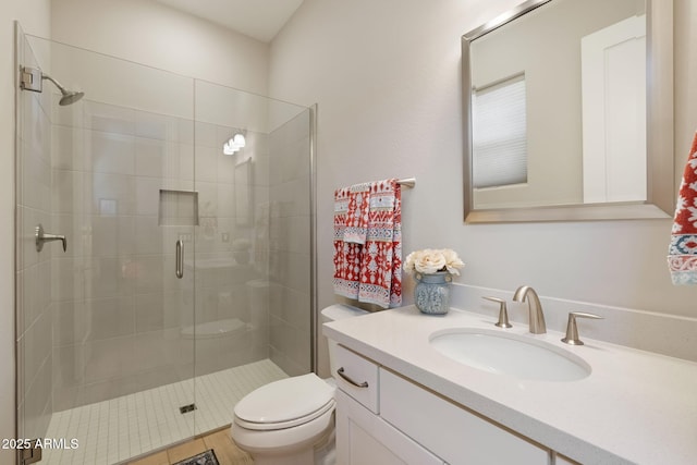 14507 N Valencia Dr, Fountain Hills, AZ 85268 - bathroom featuring toilet, a shower stall, and vanity