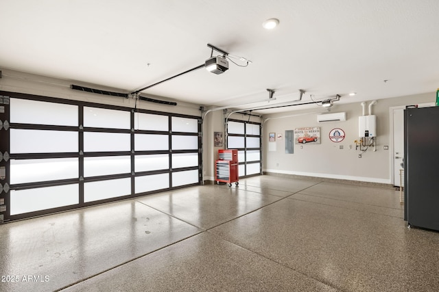 14507 N Valencia Dr, Fountain Hills, AZ 85268 - garage with a wall mounted AC, a garage door opener, baseboards, water heater, and freestanding refrigerator