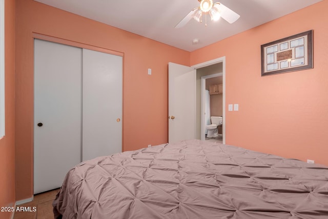 bedroom featuring a closet and a ceiling fan