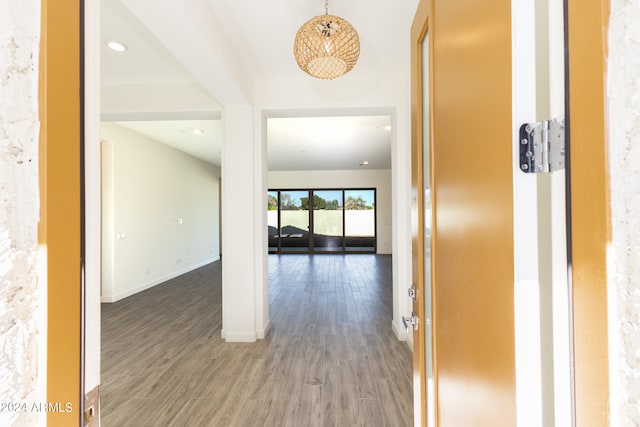 hall featuring dark wood-type flooring