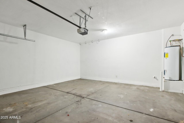 garage featuring a garage door opener and water heater