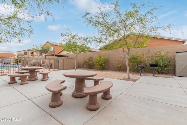 view of patio featuring a fenced in pool and a fenced backyard