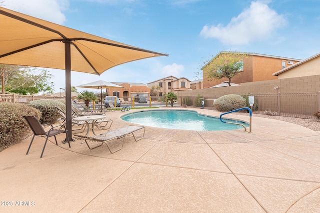 view of pool with a patio, a fenced backyard, and a fenced in pool