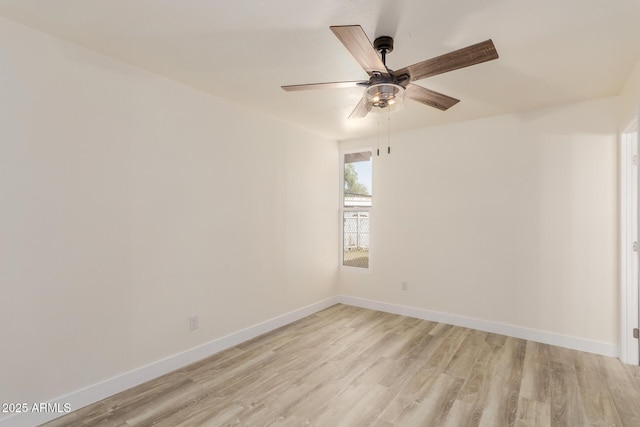 unfurnished room with ceiling fan and light hardwood / wood-style flooring