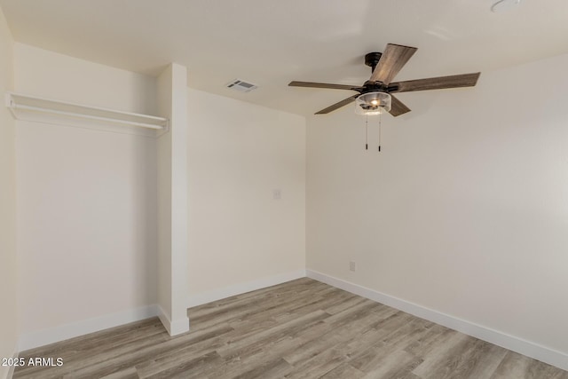 interior space featuring ceiling fan and light hardwood / wood-style flooring