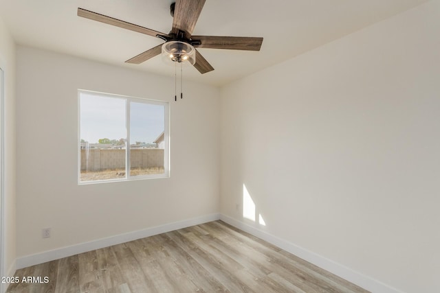 unfurnished room with light hardwood / wood-style floors and ceiling fan