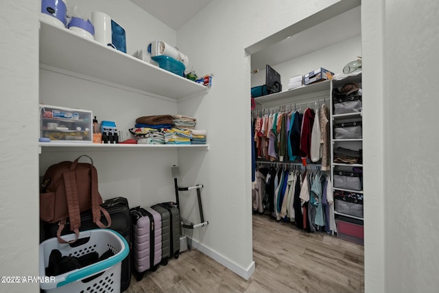 walk in closet with hardwood / wood-style floors