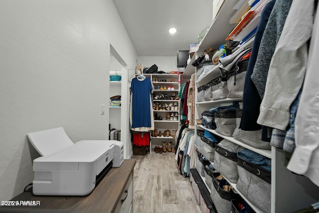 spacious closet with hardwood / wood-style flooring