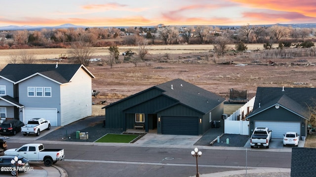 view of aerial view at dusk