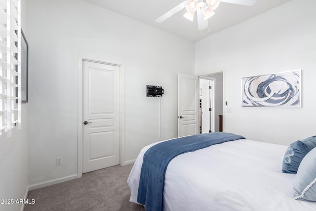 bedroom featuring carpet floors and ceiling fan