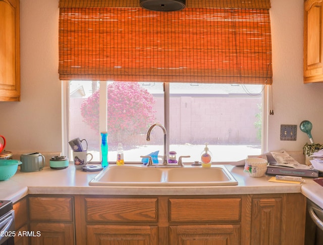 kitchen with a healthy amount of sunlight, a sink, and light countertops