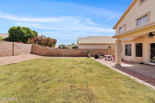 view of yard featuring a fenced backyard and a patio area