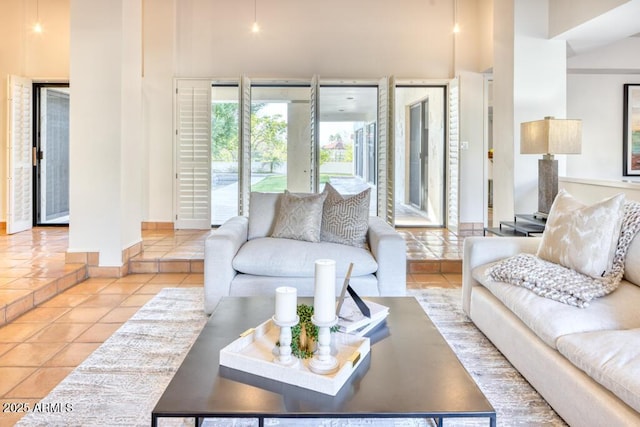 living room featuring light tile patterned floors