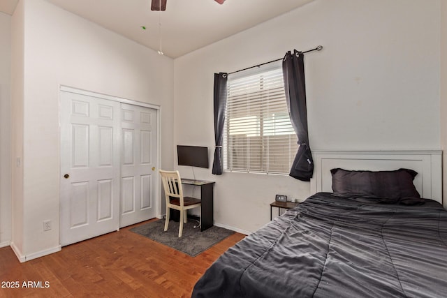 3553 W Dancer Ln, San Tan Valley, AZ 85144 - bedroom featuring wood finished floors, a closet, and ceiling fan
