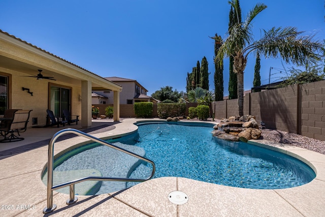21842 E Via De Olivos, Queen Creek, AZ 85142 - view of swimming pool with a fenced backyard, a patio area, and ceiling fan