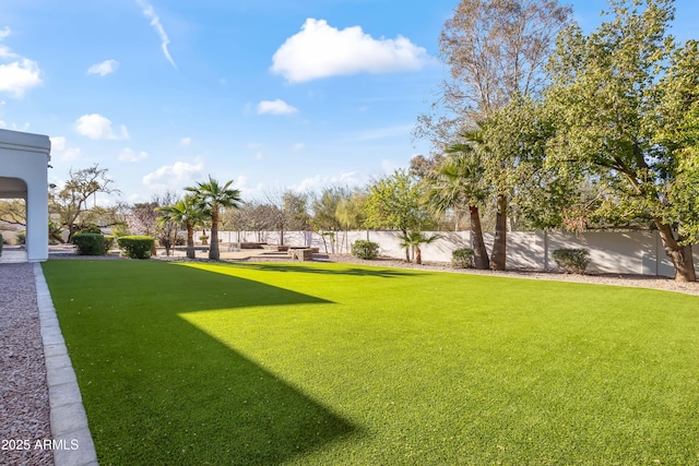 view of yard with a fenced backyard