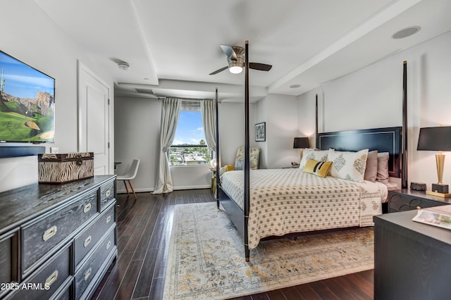 6803 E Main St Unit 5506, Scottsdale, AZ 85251 - bedroom with dark wood-style floors and a ceiling fan