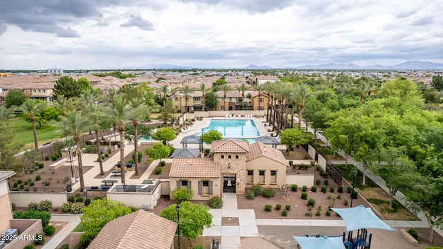 1162 S Agnes Ln, Gilbert, AZ 85296 - aerial view of residential area with a pool area and mountains