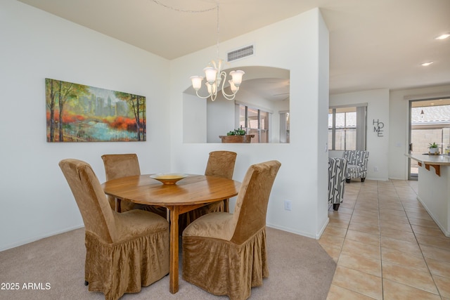 17640 W Babbitt Dr, Surprise, AZ 85374 - dining room with recessed lighting, a chandelier, light tile patterned flooring, visible vents, and baseboards