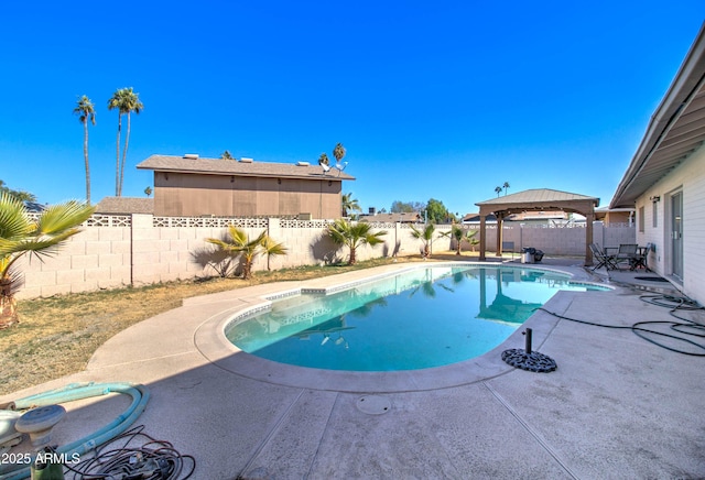 view of pool featuring a gazebo and a patio