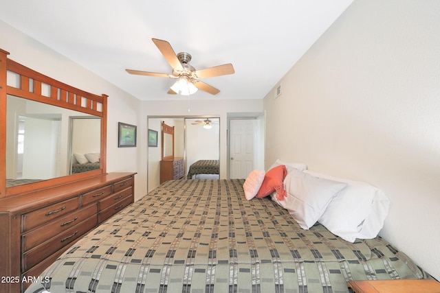 bedroom featuring a closet and ceiling fan