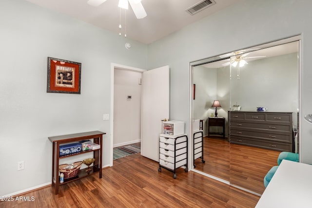 16331 W Tierra Way, Surprise, AZ 85374 - interior space featuring a closet, visible vents, a ceiling fan, and wood finished floors