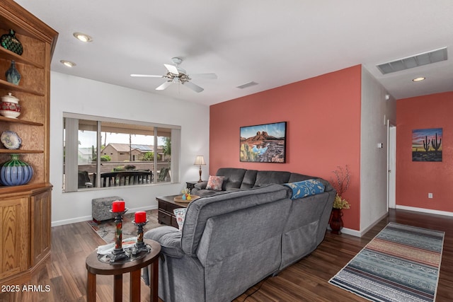 16331 W Tierra Way, Surprise, AZ 85374 - living room featuring visible vents, a ceiling fan, and wood finished floors