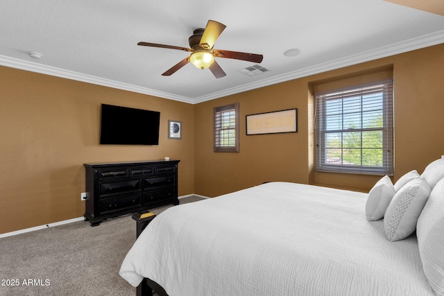 3828 S Verbena Ave, Gilbert, AZ 85297 - carpeted bedroom with baseboards, ornamental molding, multiple windows, and visible vents