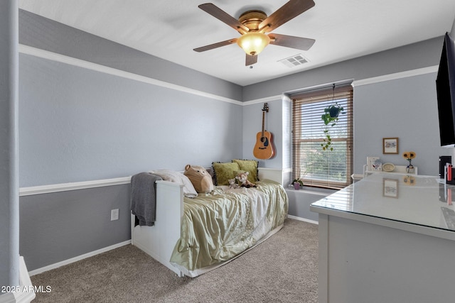 3828 S Verbena Ave, Gilbert, AZ 85297 - bedroom featuring a ceiling fan, baseboards, visible vents, and light carpet
